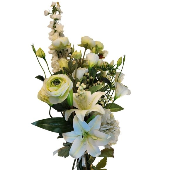 Artificial White Floral Bouquet W/ Lilies Roses & Hydrangeas - 13 Stems Realisti - Picture 9 of 14